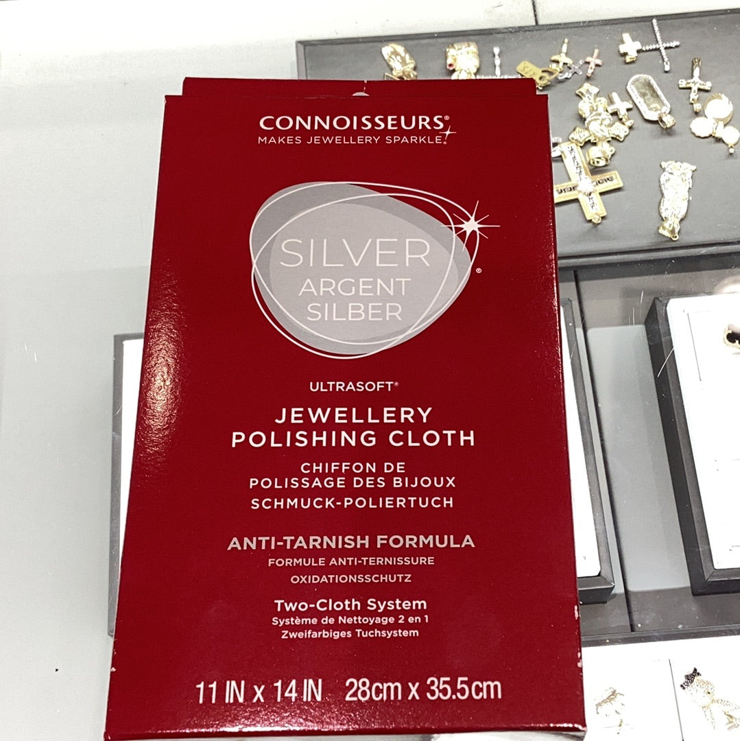 Connoisseurs silver jewellery polishing cloth professional care dual-sided design removes tarnish