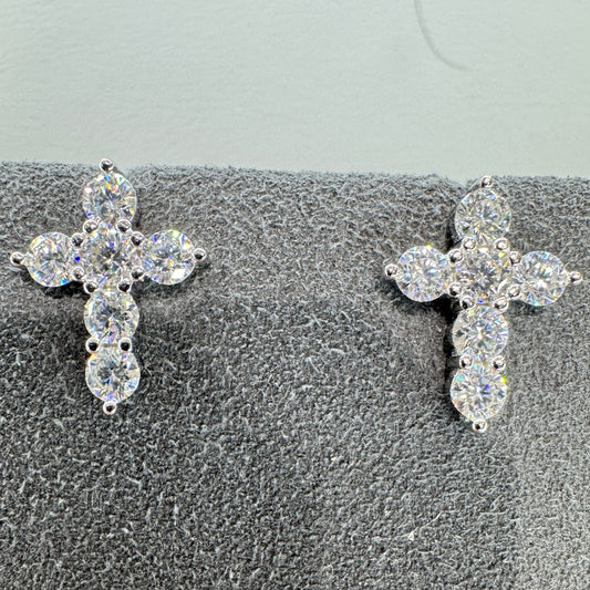 Cross earrings with moissanite sterling silver rhodium plated faith-inspired spiritual jewelry