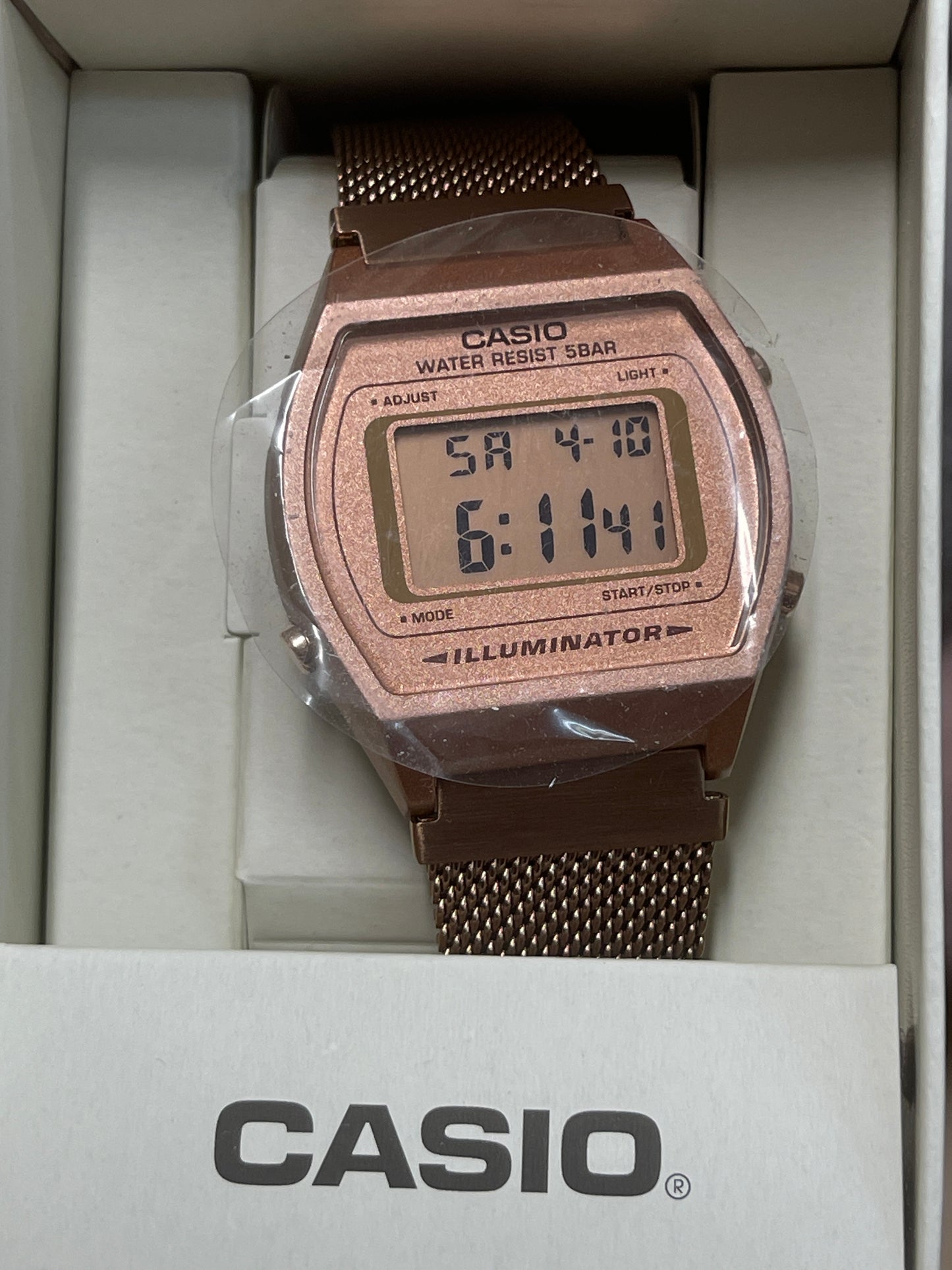 Montre numérique Casio B640WMR-5AVT - Bracelet maille or rose - Style vintage