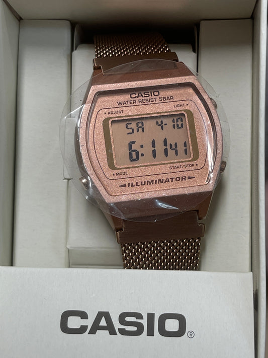 Montre numérique Casio B640WMR-5AVT - Bracelet maille or rose - Style vintage