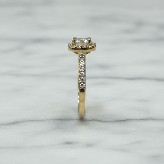 10K Yellow Gold Moissanite Cathedral Solitaire Engagement Ring 1.23CT (DMM10RI023)