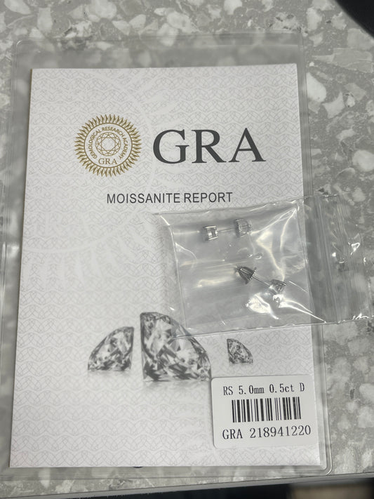 5mm Moissanite 0.5ct | Silver .925 rhodium plating | Screw-back Stud Earrings