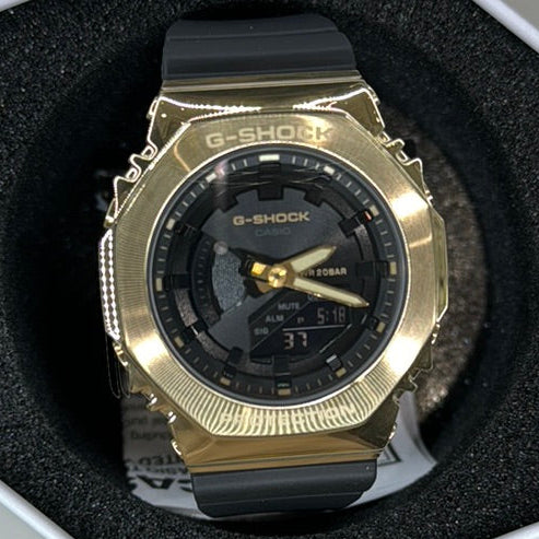 Casio G-Shock GM-S2100GB-1ACR detail showing black IP coating metal construction octagonal bezel