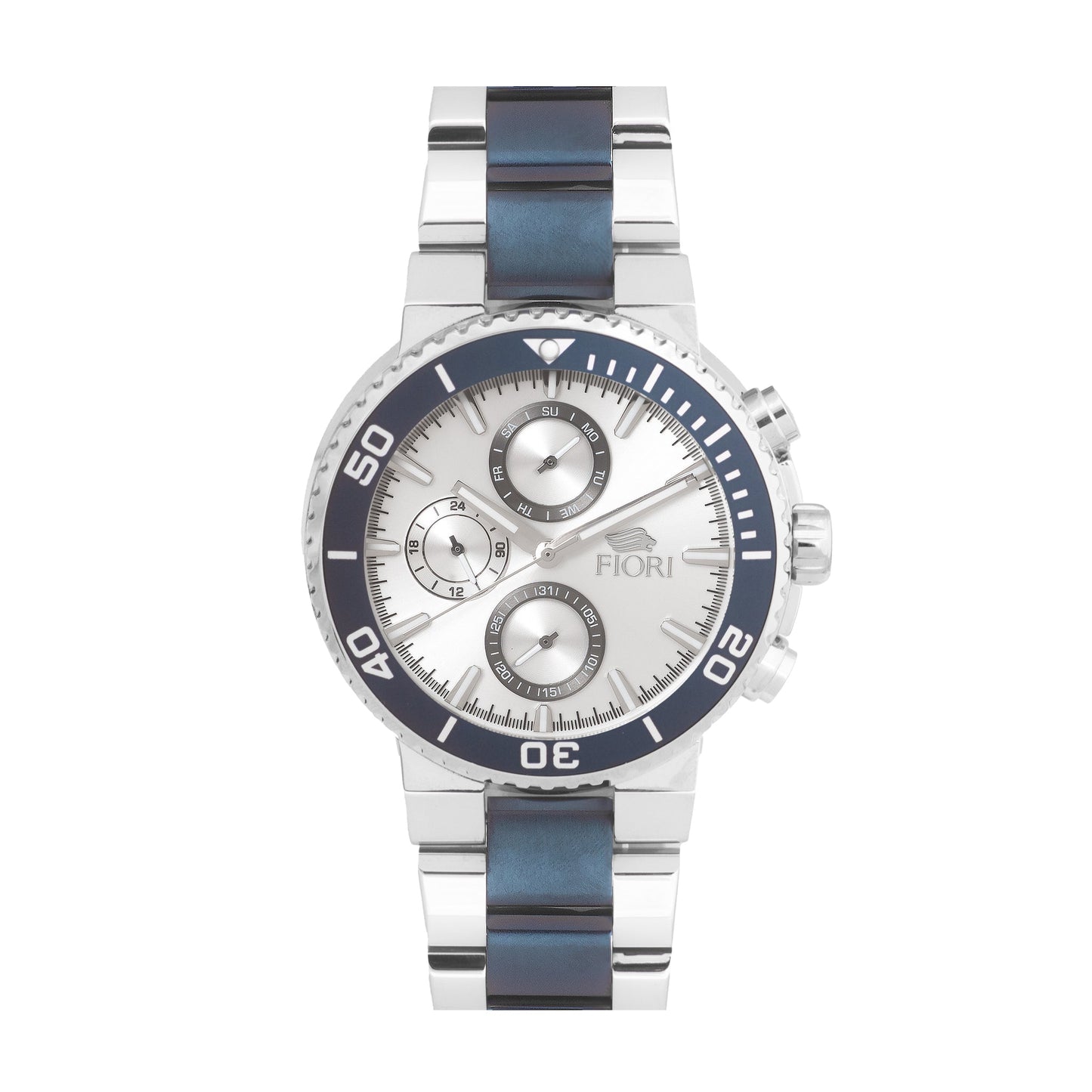 Fiori 3941 men's watch stainless steel blue bezel 46mm multi-function Japanese movement