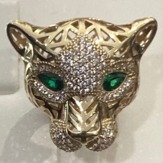 Panter emerald eyes 10K Y Gold Women Ring 7.19g
