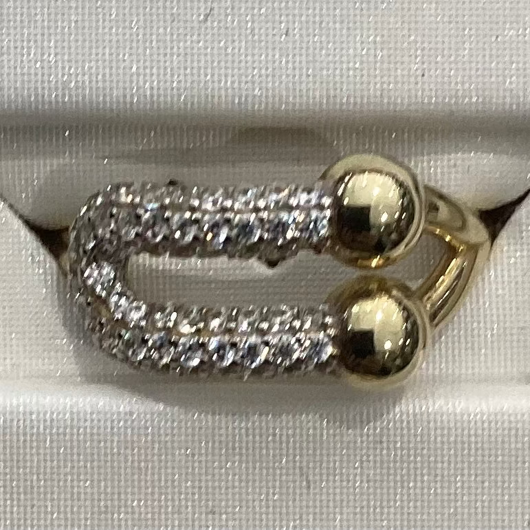 10K yellow gold tuning fork ring with zirconia stones, 2.22g, unique diapason design, free sizing included