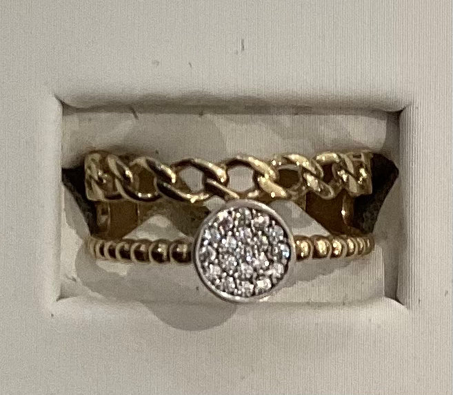 10K Yellow Gold Double Ring - Cuban Style & Pavé Zirconia - 2.56g - Free Sizing