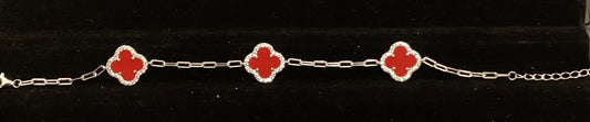Clover red .925 Sterling Silver Bracelet 5.56g