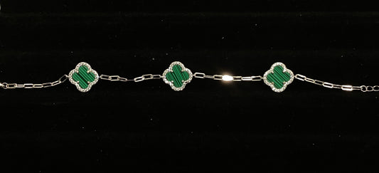 Clover green .925 Sterling Silver Bracelet 6.23g