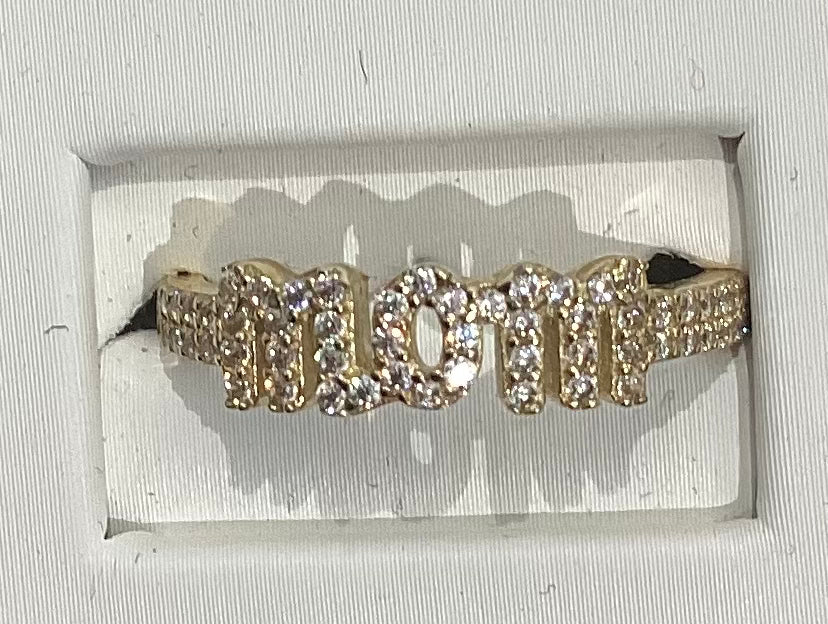 10K Yellow Gold 'MOM' Ring with Zirconia - 2.29g - Free Sizing