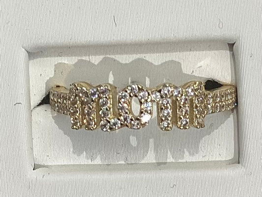 10K Yellow Gold 'MOM' Ring with Zirconia - 2.29g - Free Sizing