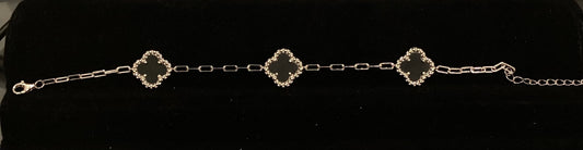 Clover Black .925 Sterling Silver Bracelet 6.37g