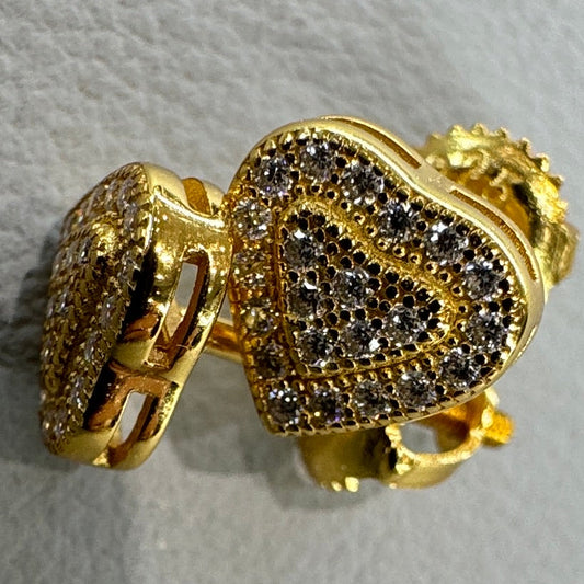 Heart earrings detail showing moissanite stones sterling silver gold overlay elegant romantic