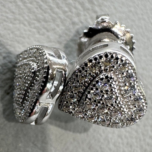 Heart earrings detail showing moissanite stones sterling silver rhodium plated elegant romantic