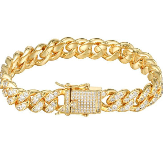 Iced Out Moissanite Cuban Link Chain 8mm 24 Inch - Gold Plated 925 Sterling Silver (MJCN0017)