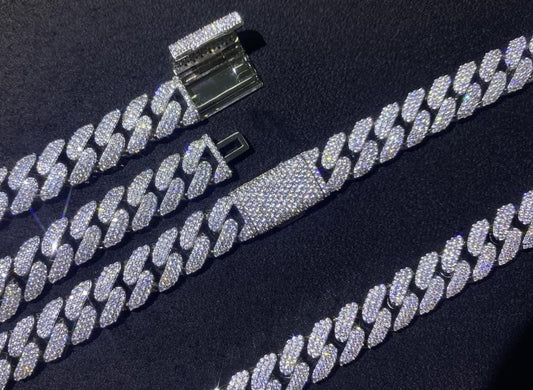 Iced Out Moissanite Cuban Link Chain & Bracelet - 925 Sterling Silver (MJCN0590)