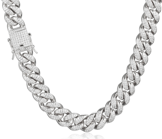 Iced Out Moissanite Chain 10mm 22 Inch - 925 Sterling Silver (MJCN088)