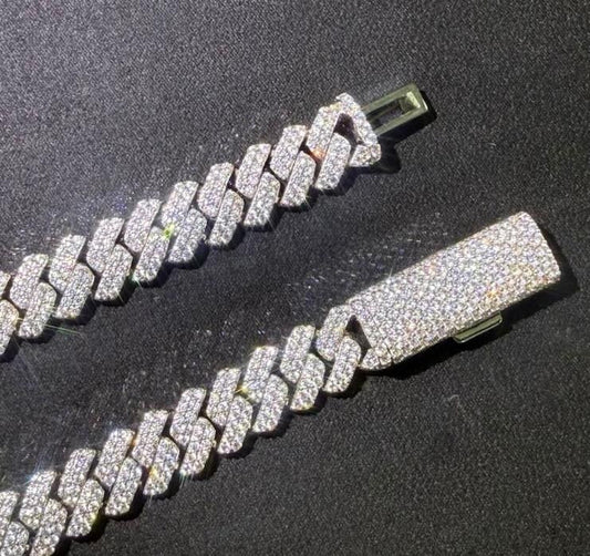 Iced Out Moissanite Cuban Link Chain 10mm 20 Inch - 925 Sterling Silver (MJCN655)