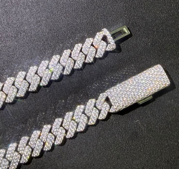 Iced Out Moissanite Cuban Link Chain 10mm 20 Inch - 925 Sterling Silver (MJCN655)