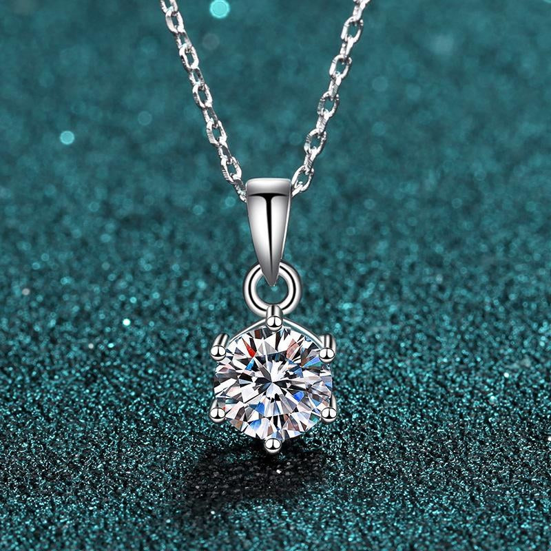 Moissanite Cluster Pendant Necklace - 925 Sterling Silver (MJE1093)