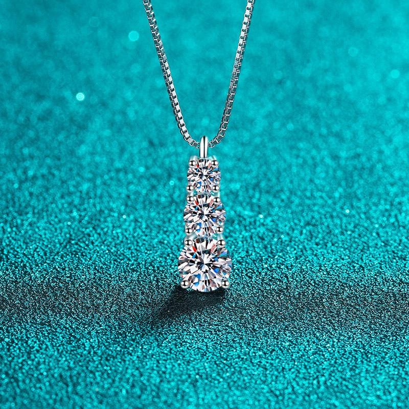 Moissanite Drop Pendant Necklace - 925 Sterling Silver (MJE1097)