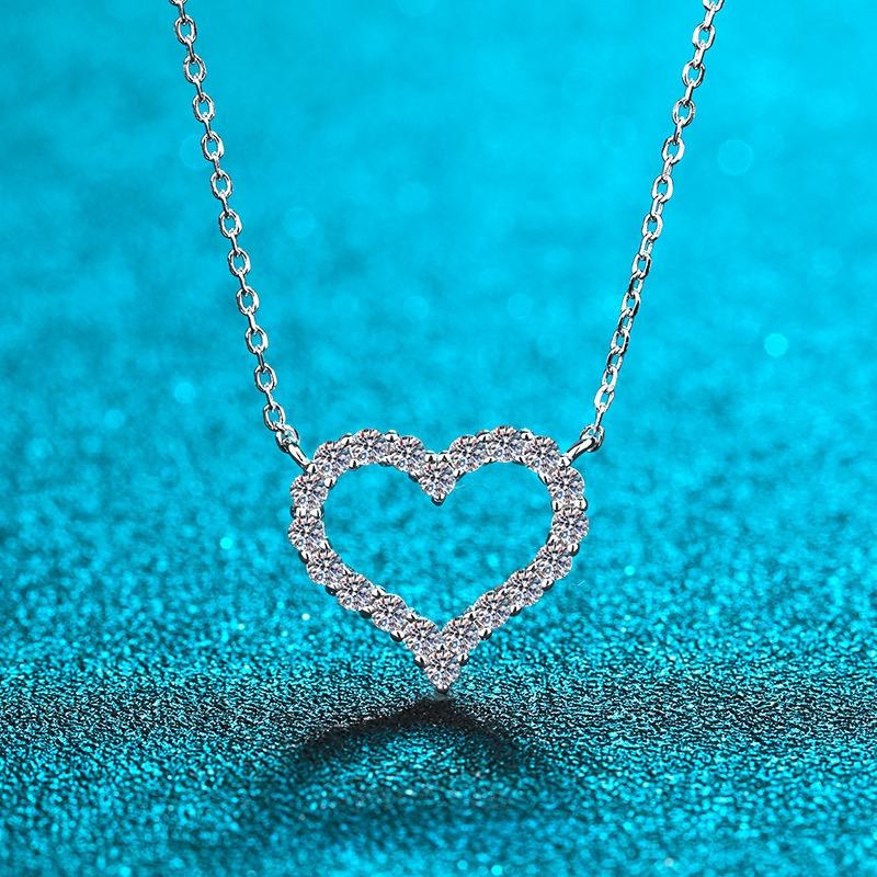 Moissanite Heart Pendant Necklace - 925 Sterling Silver (MJE1100)