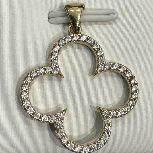 Pendant clover in gold 10K 1.93g + Zirconia