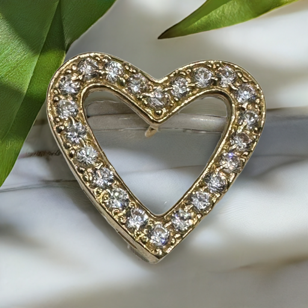 Pendant heart in gold 10K 1.93g + Zirconia / Bijouterie Del Moral / Brossard