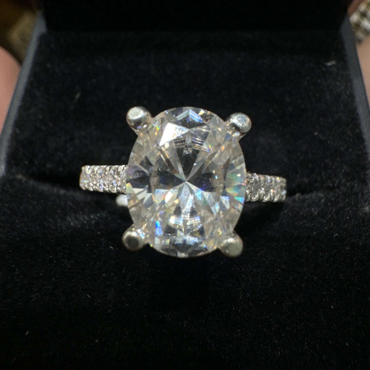 Silver Ring .925 Semi-Eternity & Oval Moissanite