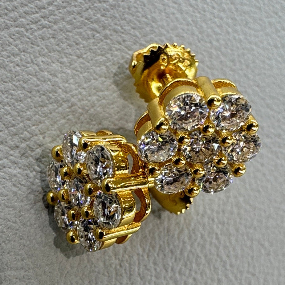 Sterling silver earrings detail showing gold overlay and moissanite stones exceptional fire and brilliance