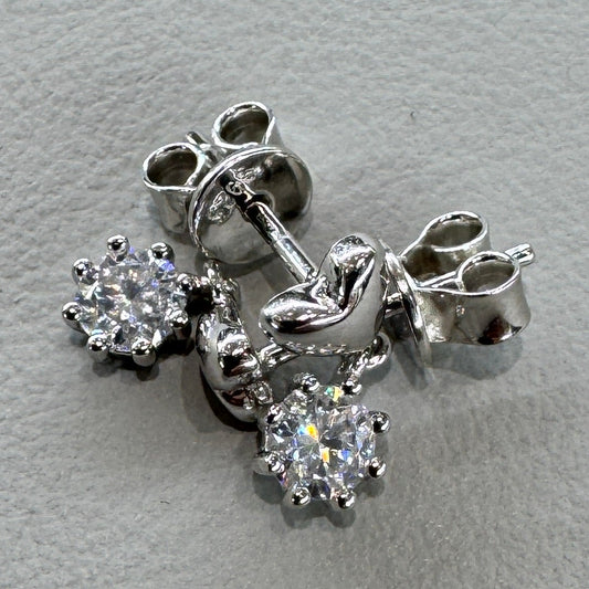 Sterling silver heart earrings detail showing moissanite stones and heart shape Model AZ137-E