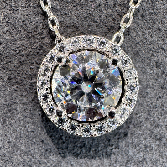 Sterling silver necklace with circular pendant and 1ct moissanite Model MJE1098 elegant sparkle