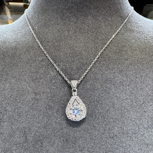 Sterling silver necklace with pear-shaped pendant and 1ct moissanite elegant teardrop design