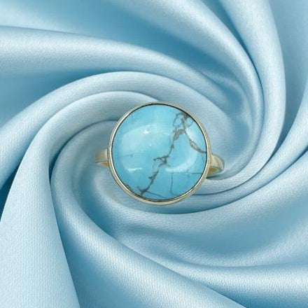 14K gold turquoise ring detail showing natural turquoise character expert craftsmanship