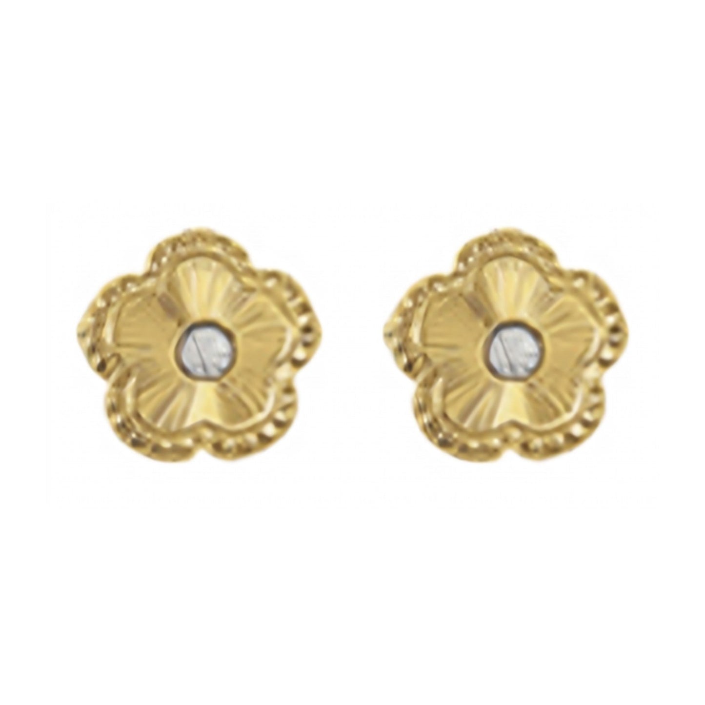 10K Yellow Gold Diamond-Cut Flower Stud Earrings