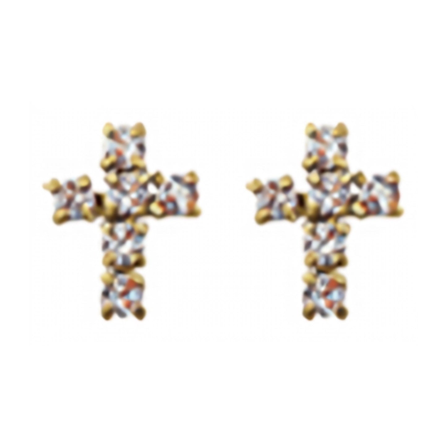 10K Gold Mini Crystal Cross Stud Earrings