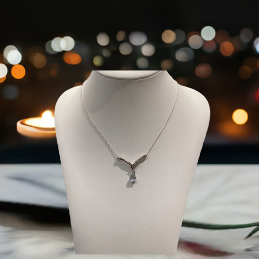 10K White gold.05 ct Blue topaz diamond pendant gold chain