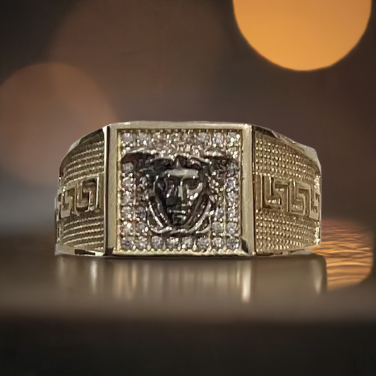 Bague Méduse en or jaune 10 carats pour homme - 4,75 g - Taille unique