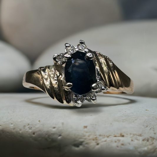 10K White Gold Ring with Sapphire & Diamond Accents
