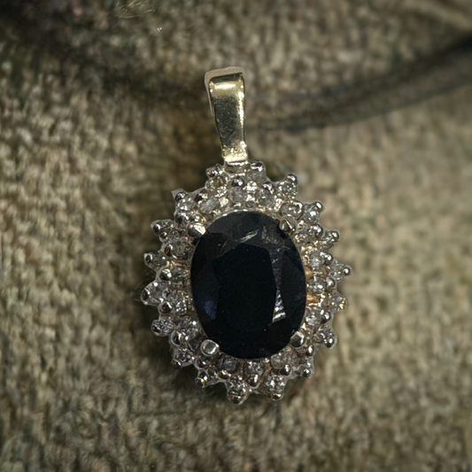 Pendant in gold 10k + Saphir + Diamant