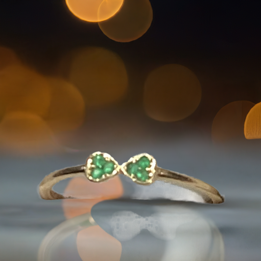 Bow Tie Synthetic Emerald 10K Yellow Gold Women Ring 0.86g Ring
