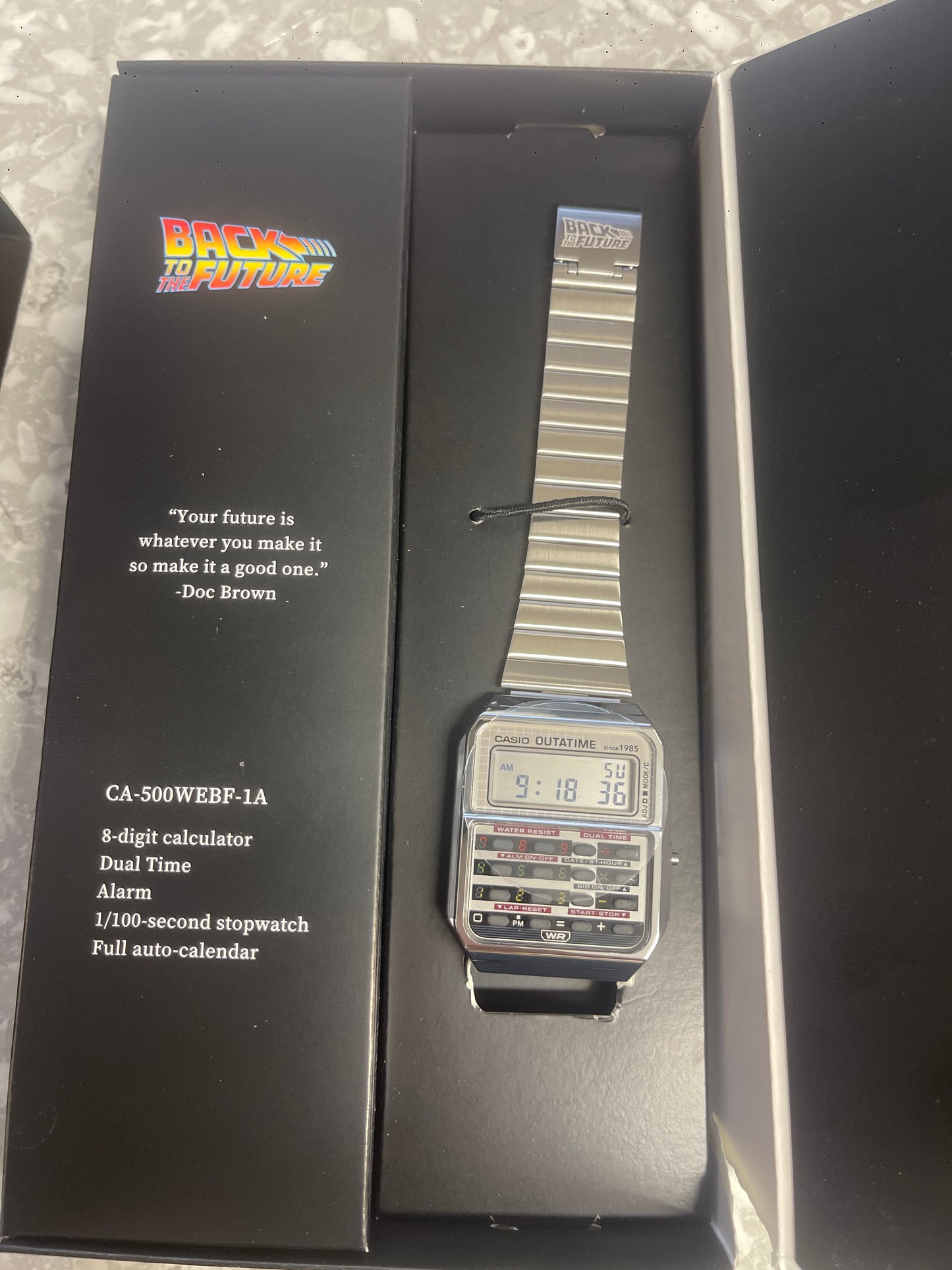 Casio CA-500WEBF-1A Back to the Future Calculator Watch - OUTATIME Edition