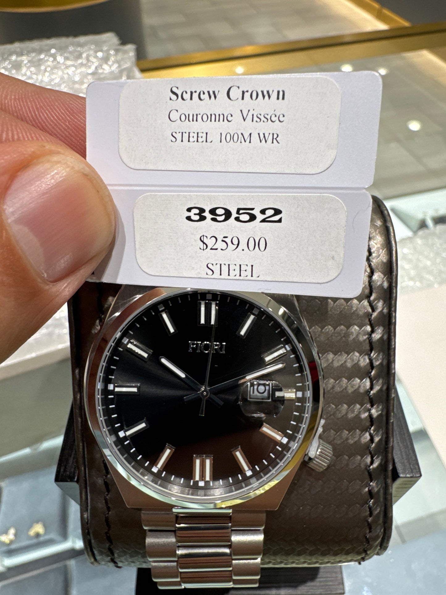 Fiori 3952 Screw Crown Watch - All Steel Black Dial