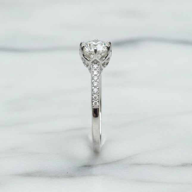 sterling silver moissanite ring 1.4CT detail showing expert setting extraordinary fire and brilliance