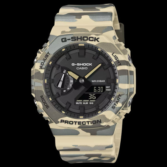Montre analogique-numérique G-Shock GA-2100CM-5ACR beige et grise camouflage CasiOak