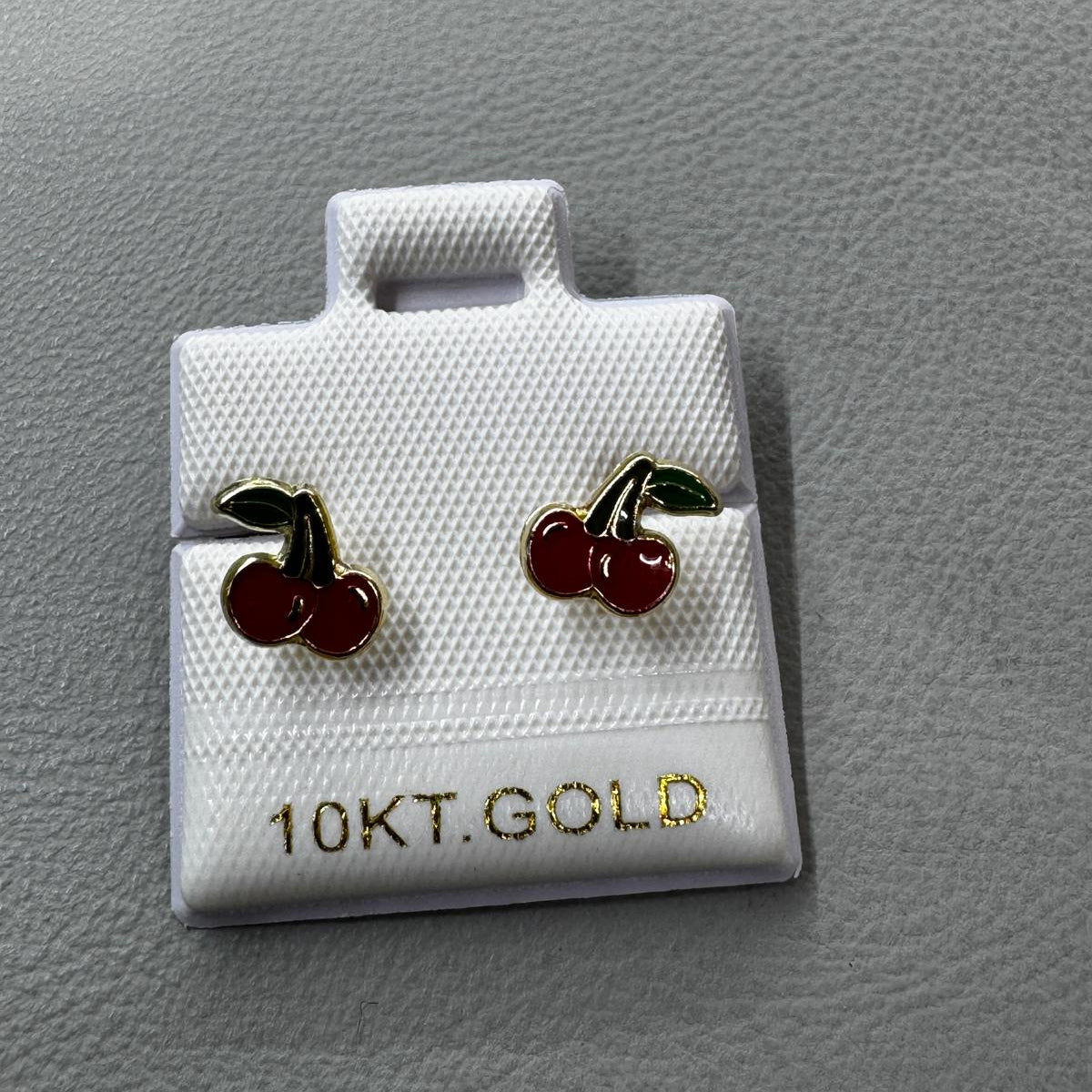 10K Gold Enamel Cherry Stud Earrings