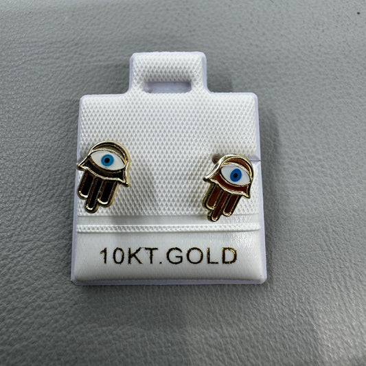 10K Gold Hamsa Hand Stud Earrings