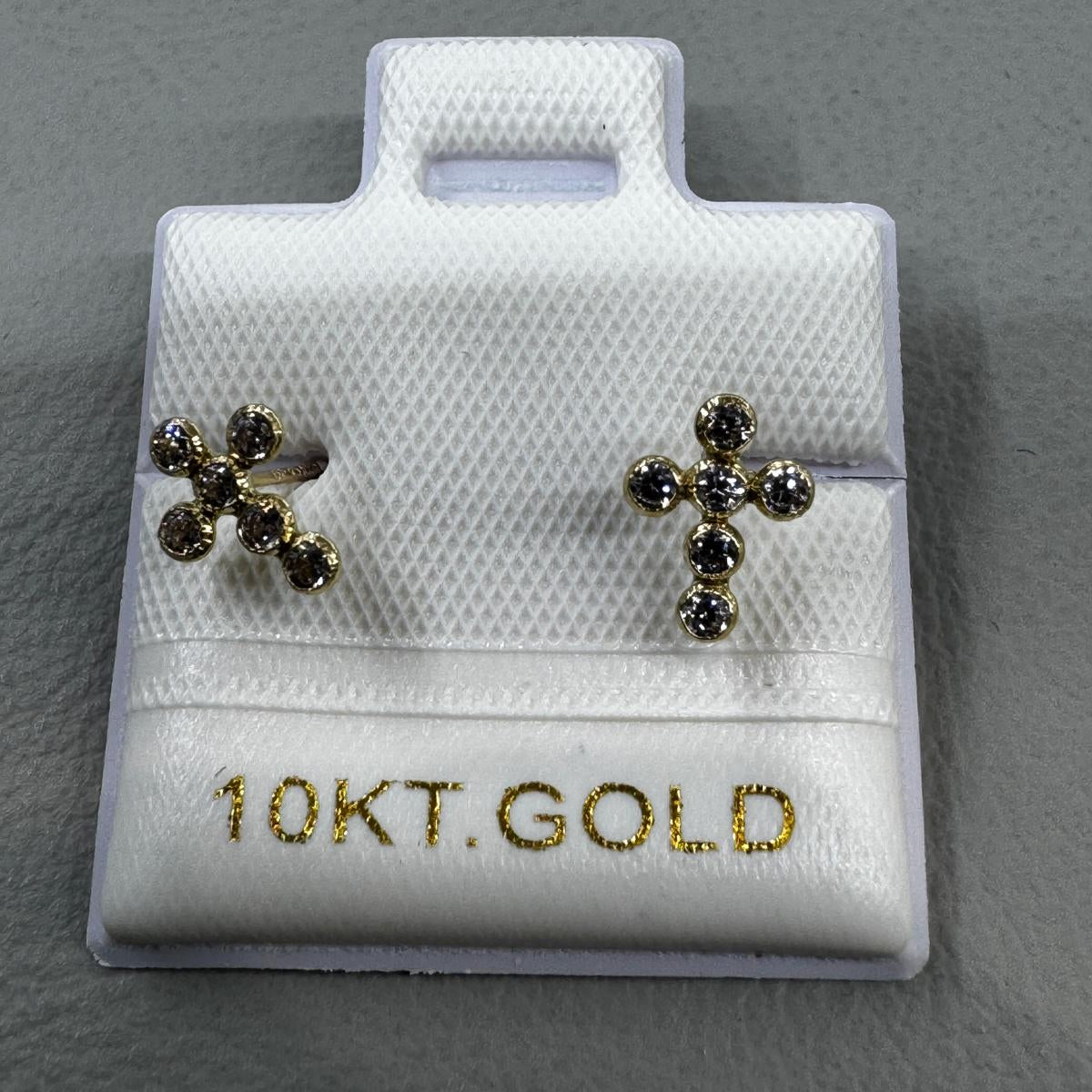 10K Gold Mini Bezel Cross Stud Earrings