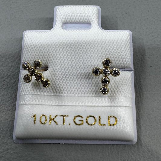 10K Gold Mini Bezel Cross Stud Earrings