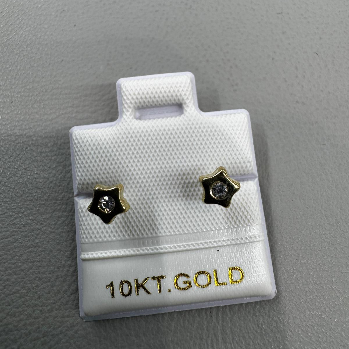 10K Gold Star Stud Earrings with 5mm Crystal